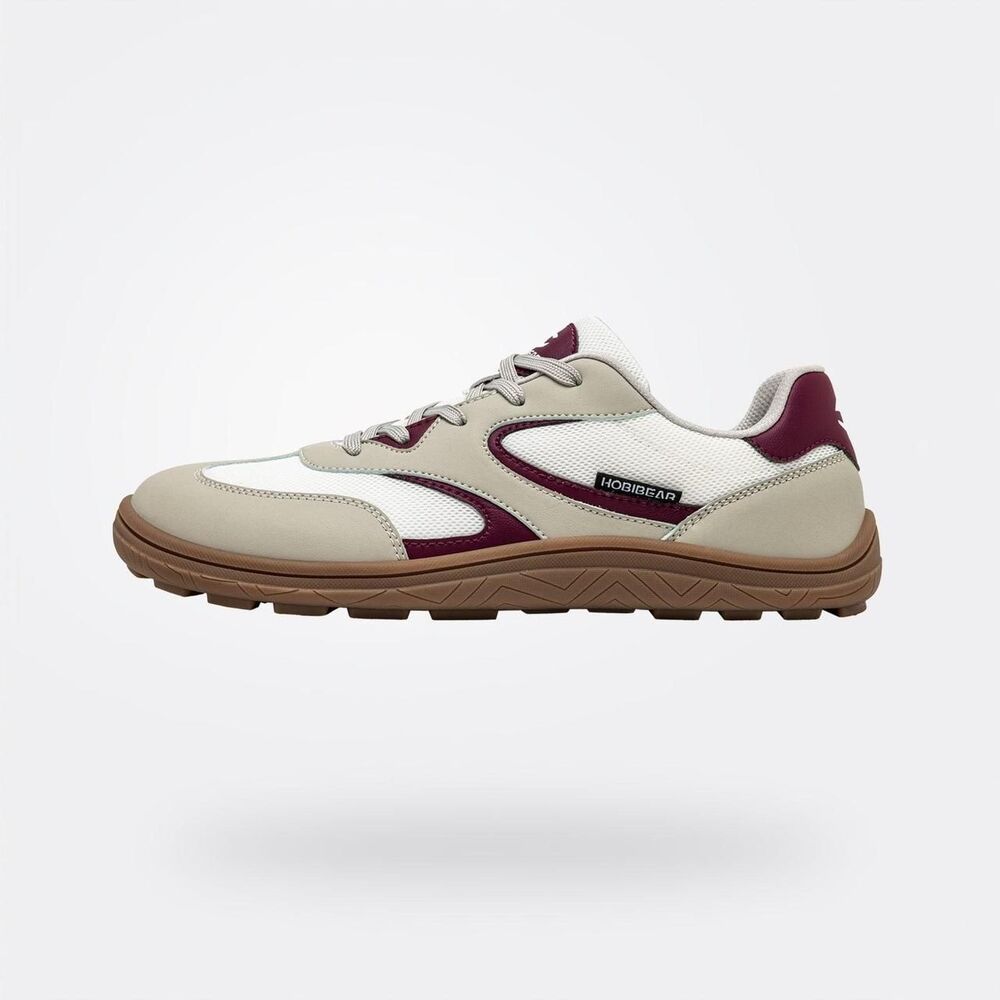 HOBIBEAR Minimalist Barefoot Shoes Beige Burgundy Zero Drop Wide Toe Sneaker-42